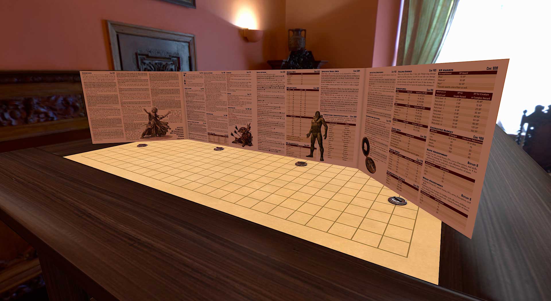 Pantalla De GM Para Pathfinder 2ª Edición – 4 Paneles Con Ilustraciones Y Tablas De Referencia Rápida