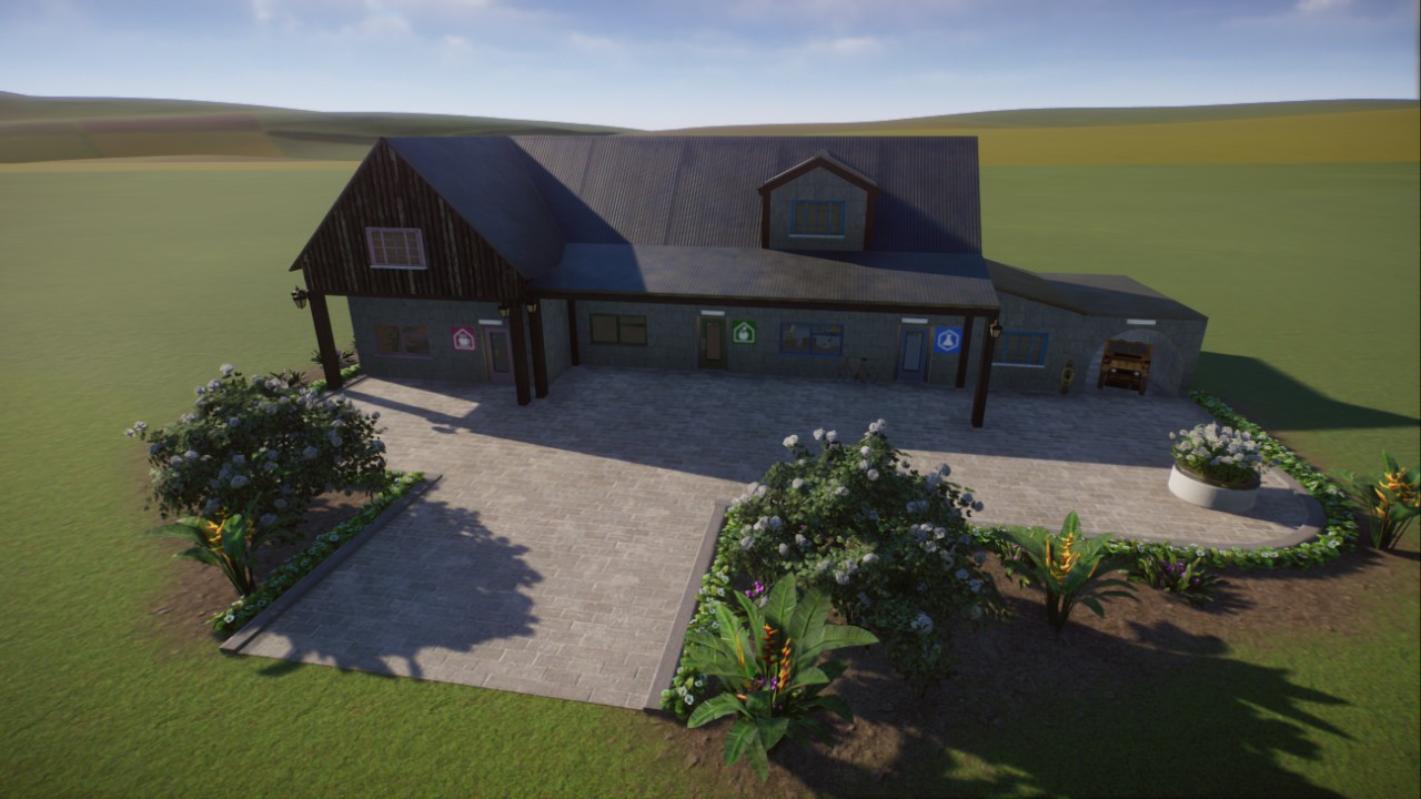 building with large staff + water + electricity