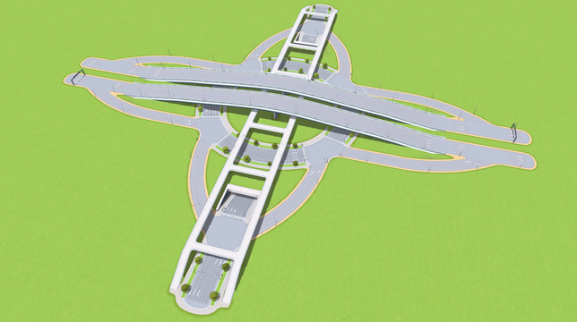 Road Roundabout Intersection, 4-Way