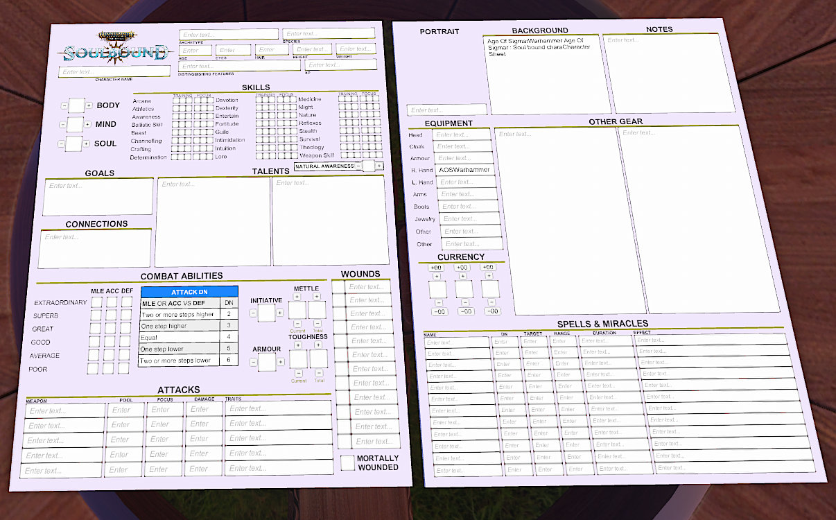 Warhammer Age Of Sigmar: Soulbound Character Sheet