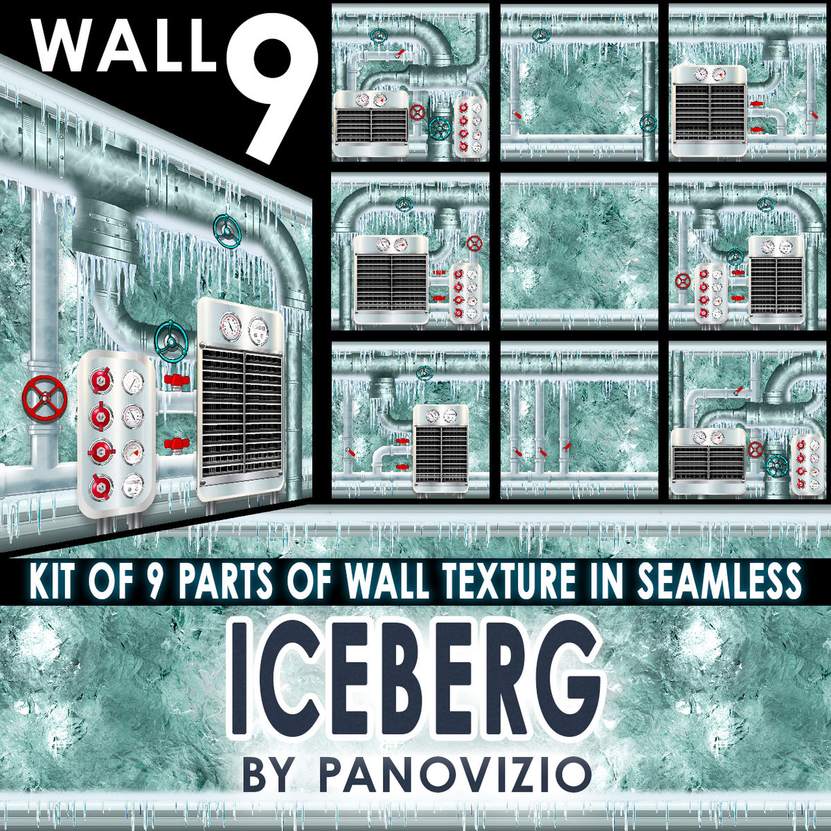 PANO FROZEN WALL ON ICE - ICEBERG - AIR/WATER PIPES SYSTEM 9 KIT WALL