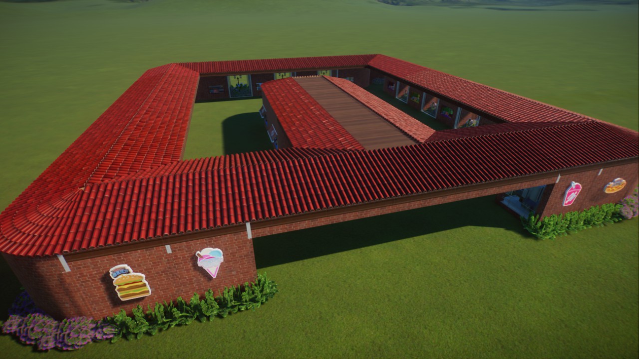 All shops, toilet and info
