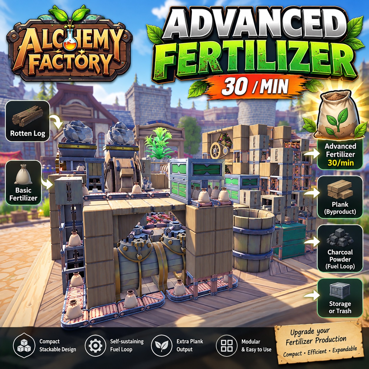 Advanced Fertilizer Factory — 30/min | Stackable & Fuel Loop