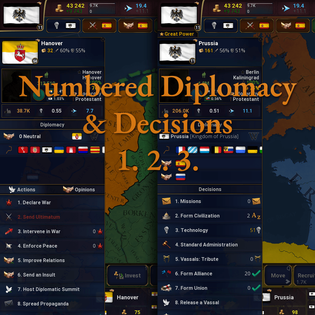 Numbered Diplomacy & Decisions, 1. 2. 3.