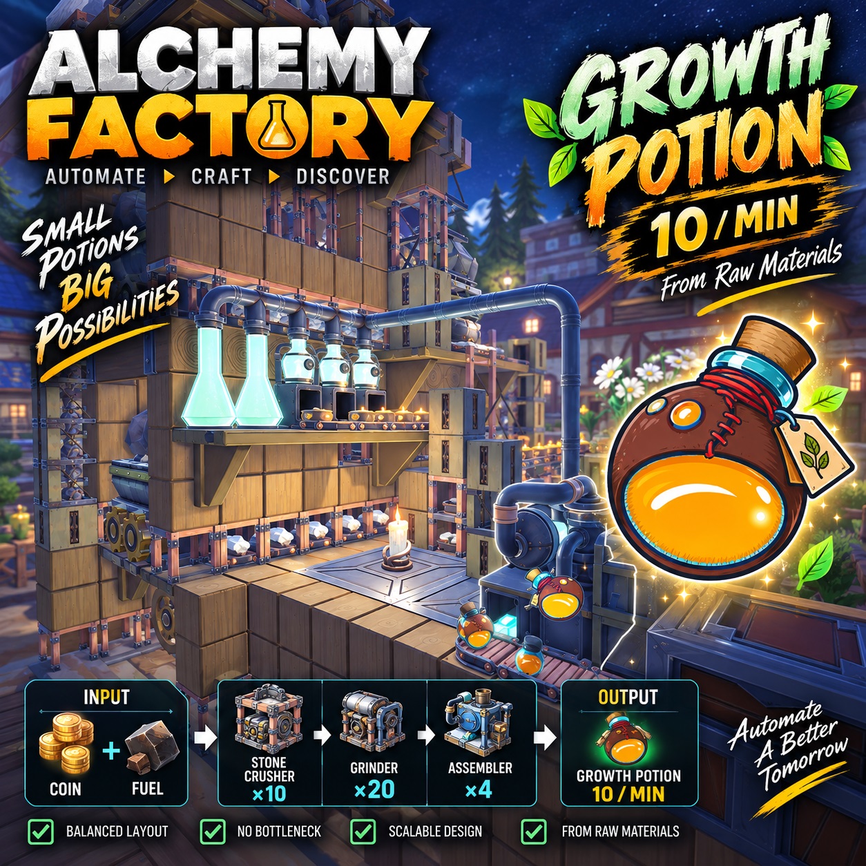 [1.0] 🌱 Growth Potion — 10/min | Raw Material Factory