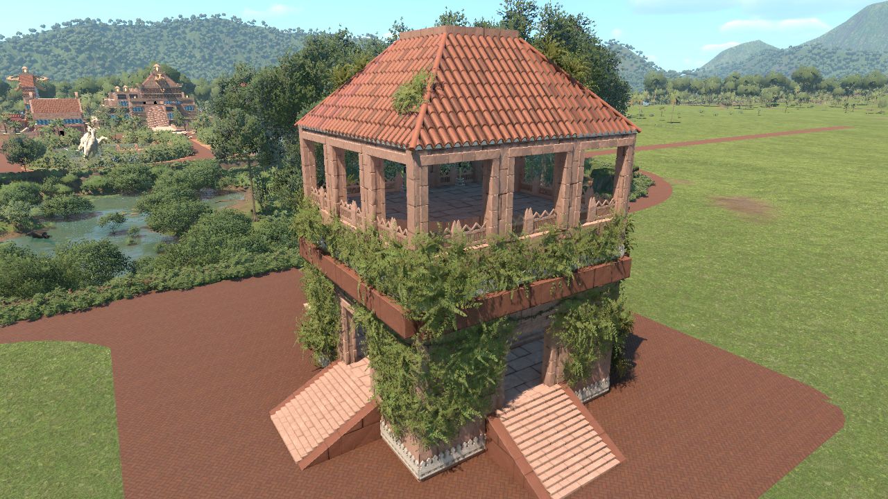 Aztec-inspired viewing tower (overgrown)