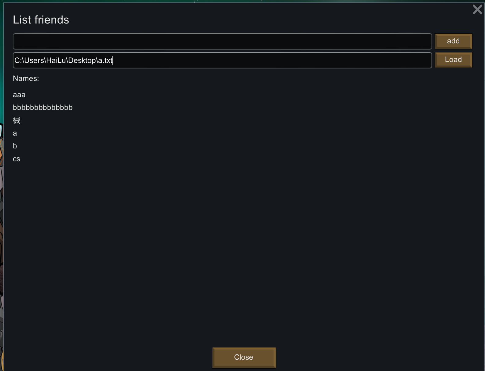 List friend name
