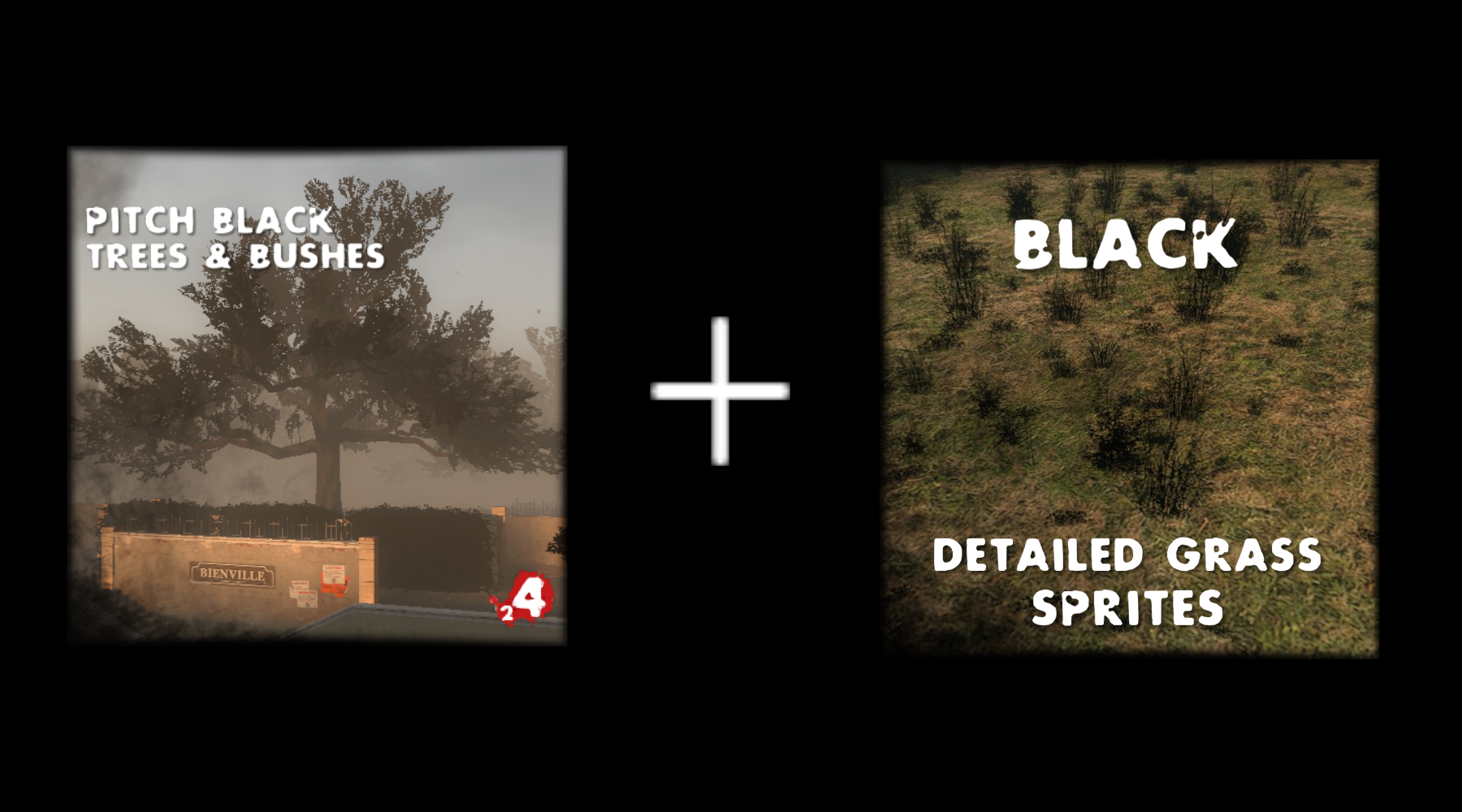 Pitch Black Trees & Bushes & Black Detailed Grass Sprites