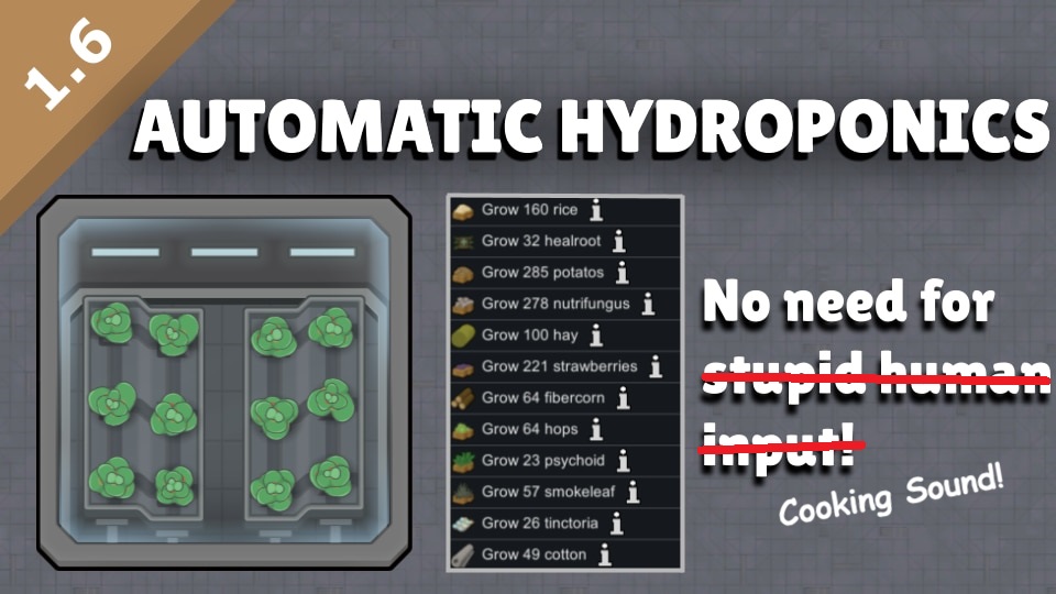 Automatic Hydroponics - No Cooking Sound mod preview for RimWorld