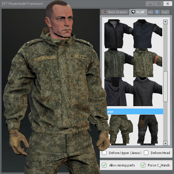 EFT - BD, RUAF, Cultists Clothing for Framework
