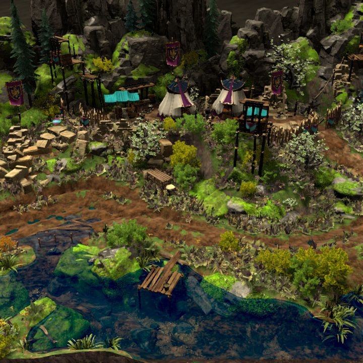 HILLSIDE CAMPSITE - a nobleman's hunting camp, 32x24 (w roofs)