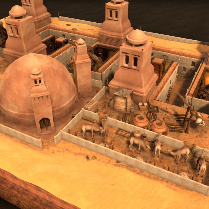 a desert granary with wind mills, 52x36 (partly roofed)