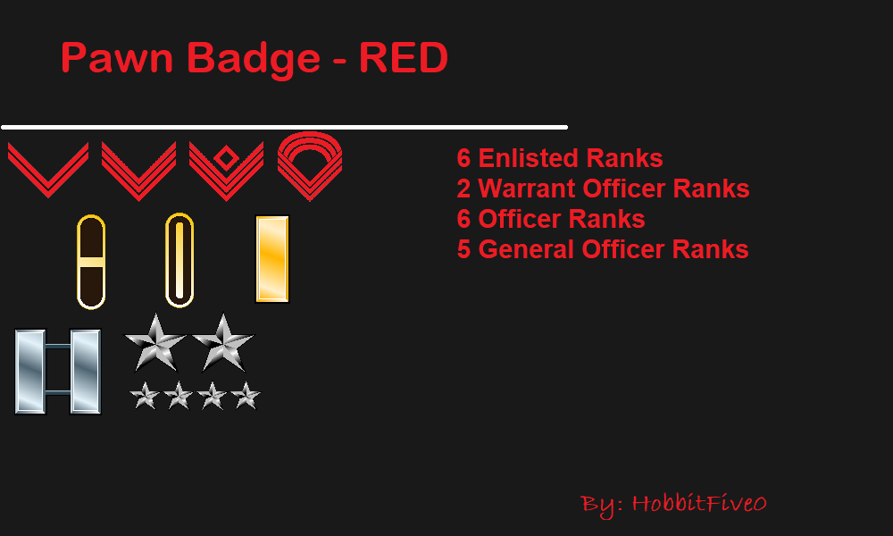 Pawn Badge - Military Ranks RED