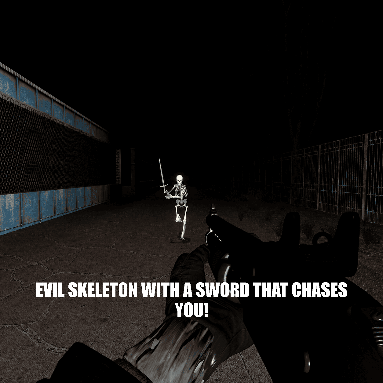 Evil skeleton with a sword that chases you