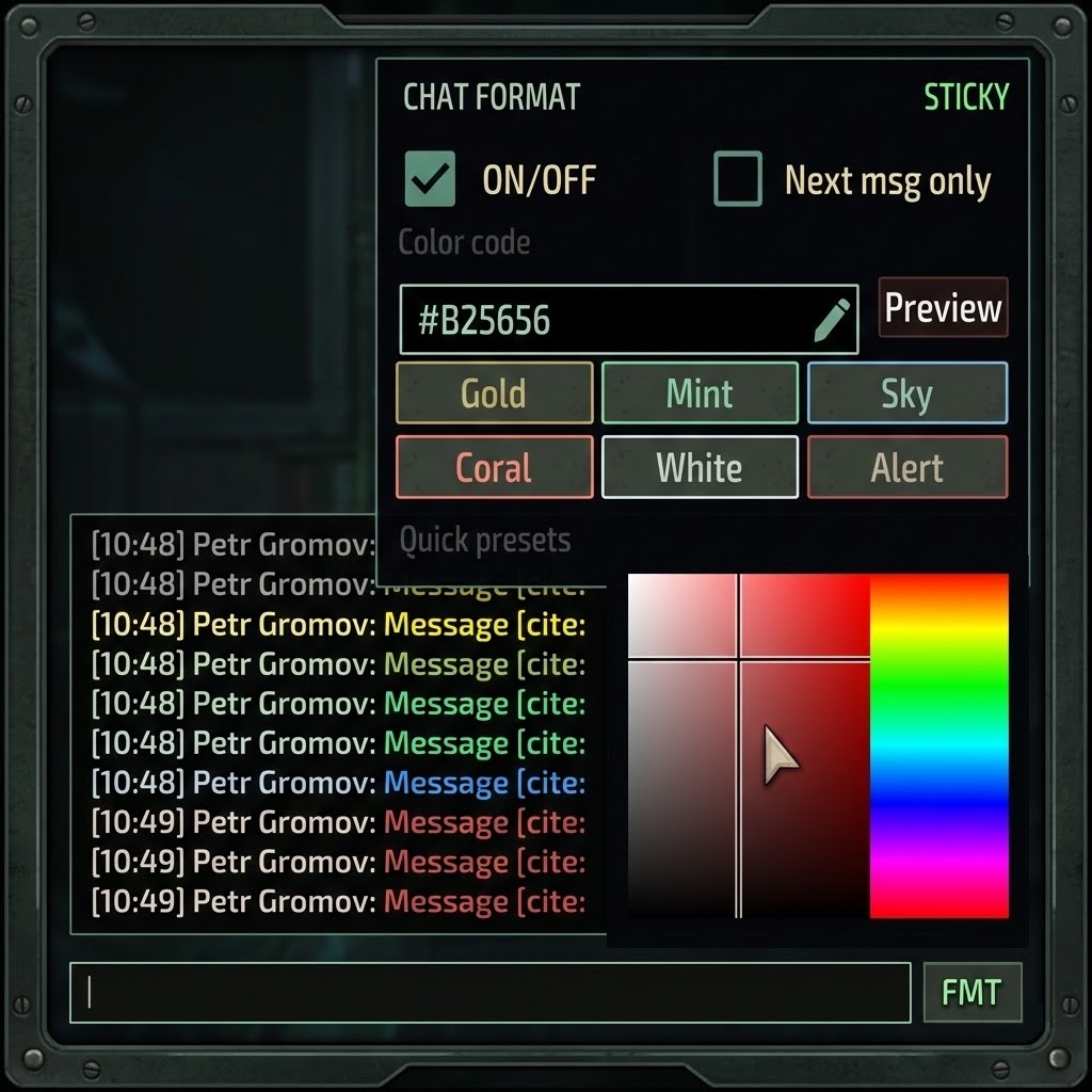 Barotrauma Chat Format: Colors, Presets, Palette