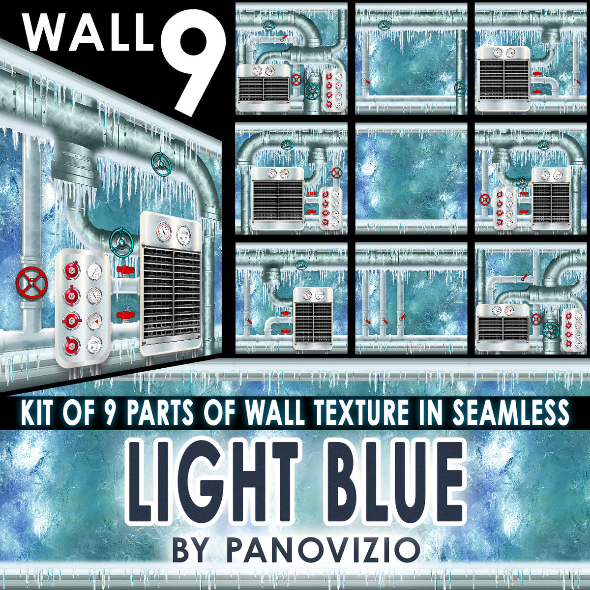 PANO FROZEN WALL ON ICE - LIGHTBLUE - AIR/WATER PIPES SYSTEM 9 KIT WALL