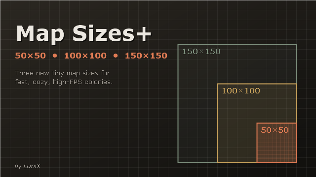 Map Sizes+ mod preview for RimWorld