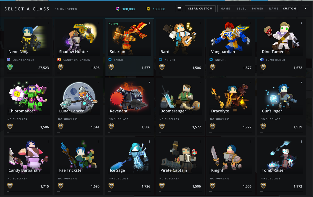 Zakros UI - Class Select & Store