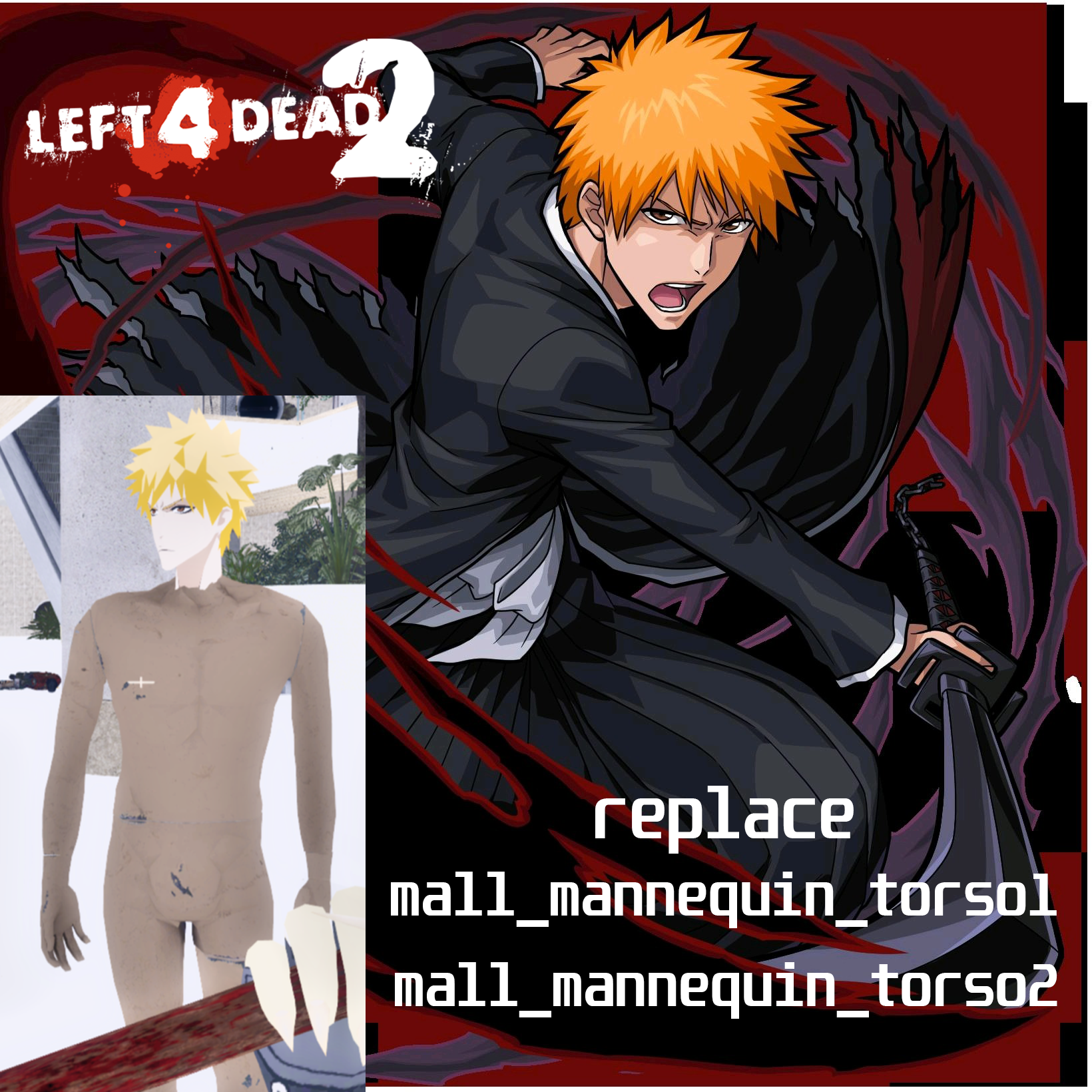 Male mall mannequins with Ichigo Kurosaki's head preview