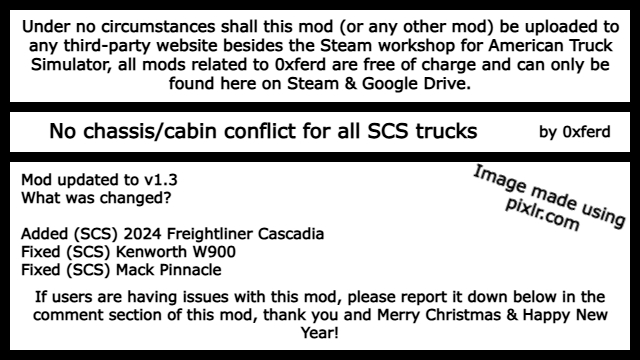 No chassis/cabin conflict for all SCS trucks v1.3 - by 0xferd