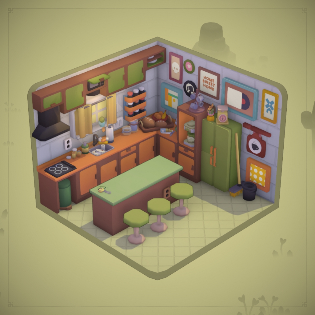 Generic, Cluttered, Colored Kitchen