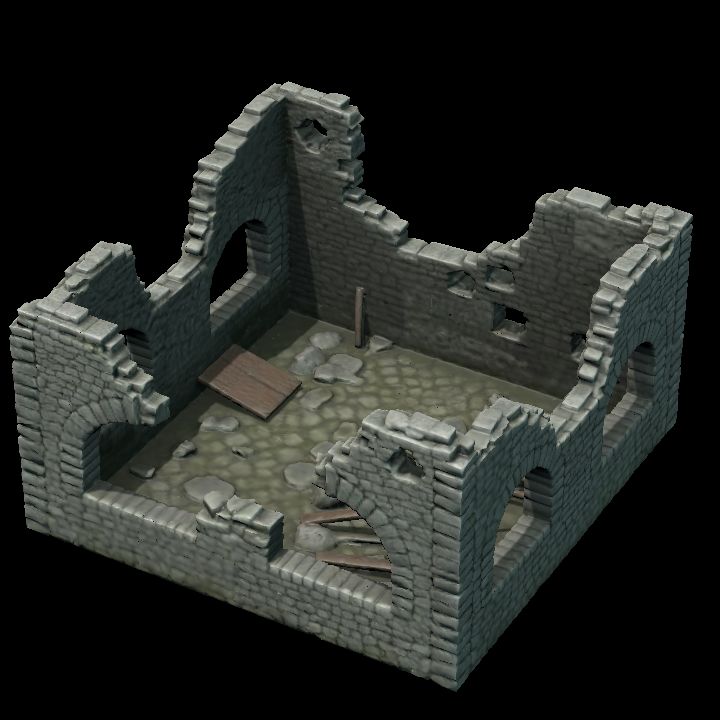 Ruined building roof collapse