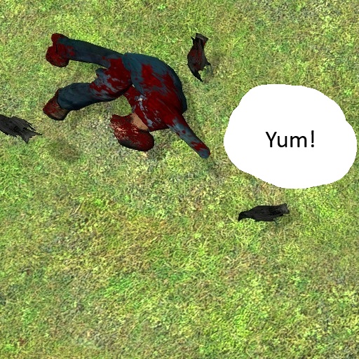 Blood thirsty crows fly down to eat after battles!!