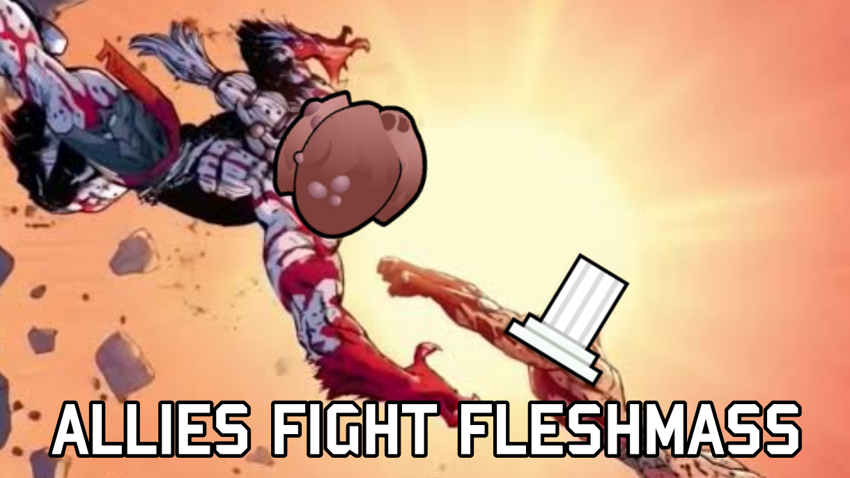 Allies Fight the Fleshmass Heart