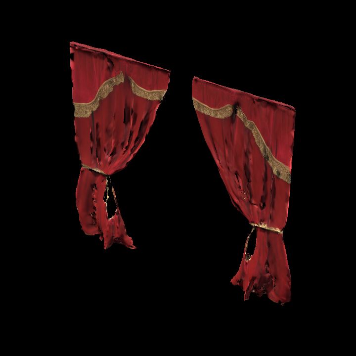 Tattered red velvet curtains pair