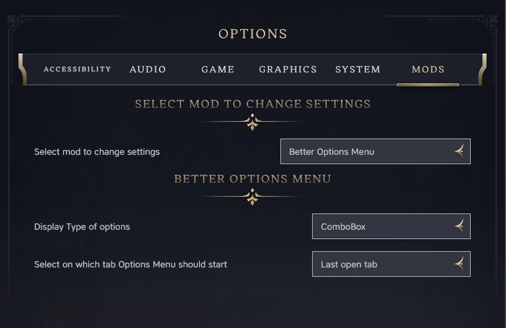Better options menu