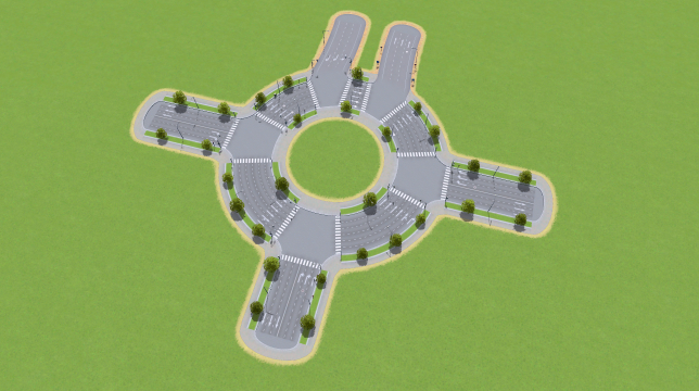 Simple Road Roundabout Intersection, 4-Way