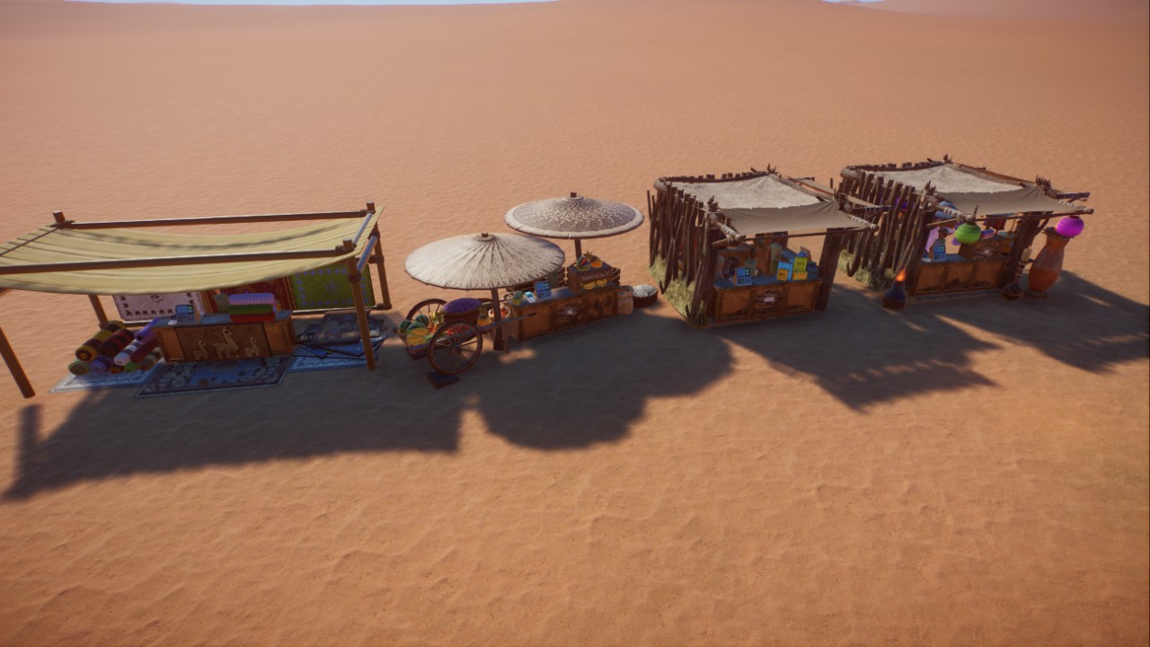 4 desert-themed market stalls, 4 Wüsten Marktstände