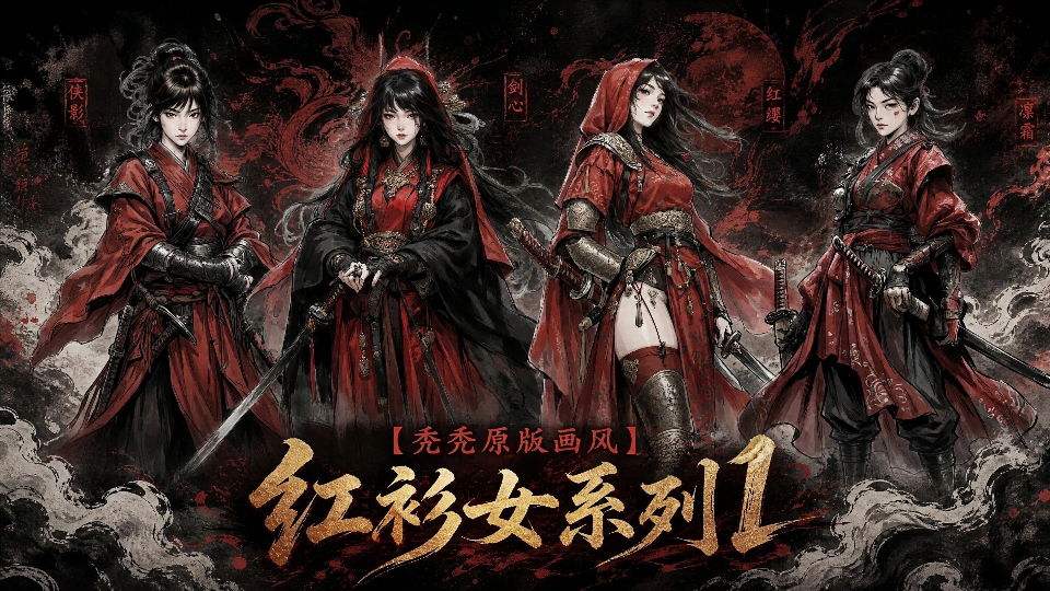 【秃秃原版画风】红衫女系列1（4*女立绘+NPC+战斗小人）