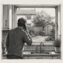 Urinierende Person in Garten