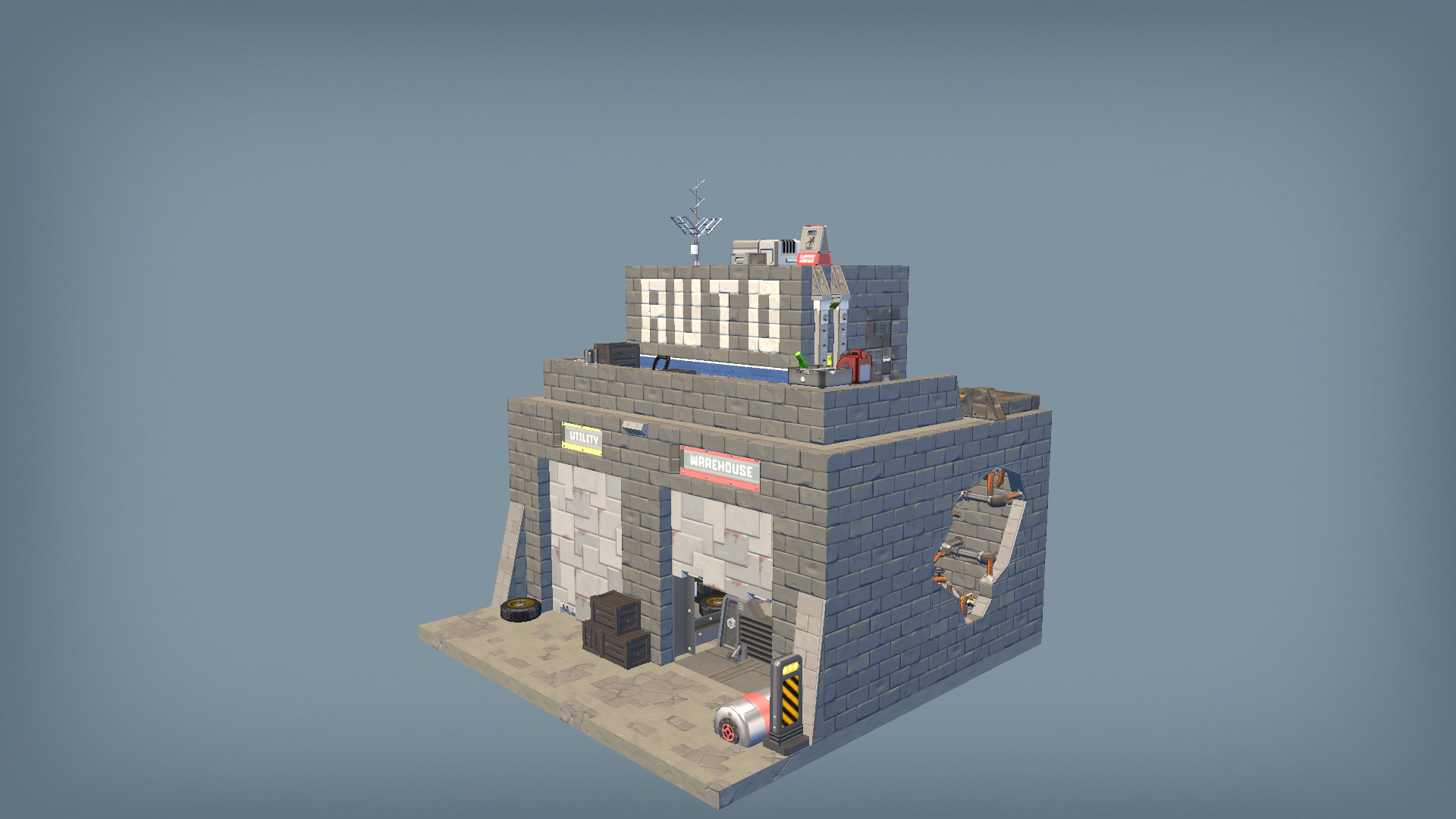 Mini City 2x2 Abandoned(?) Auto Shop Building with Apartment and Jeep