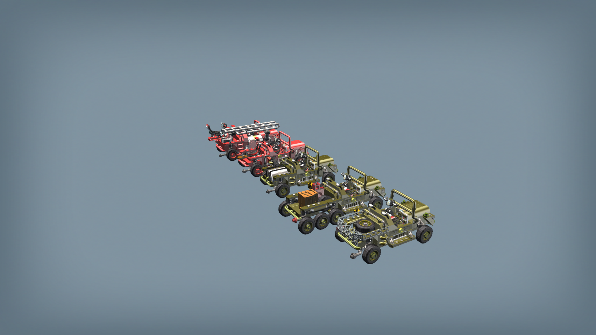 Wrangler Pack: 3 Military. 2 Fire engine. (Minicity)