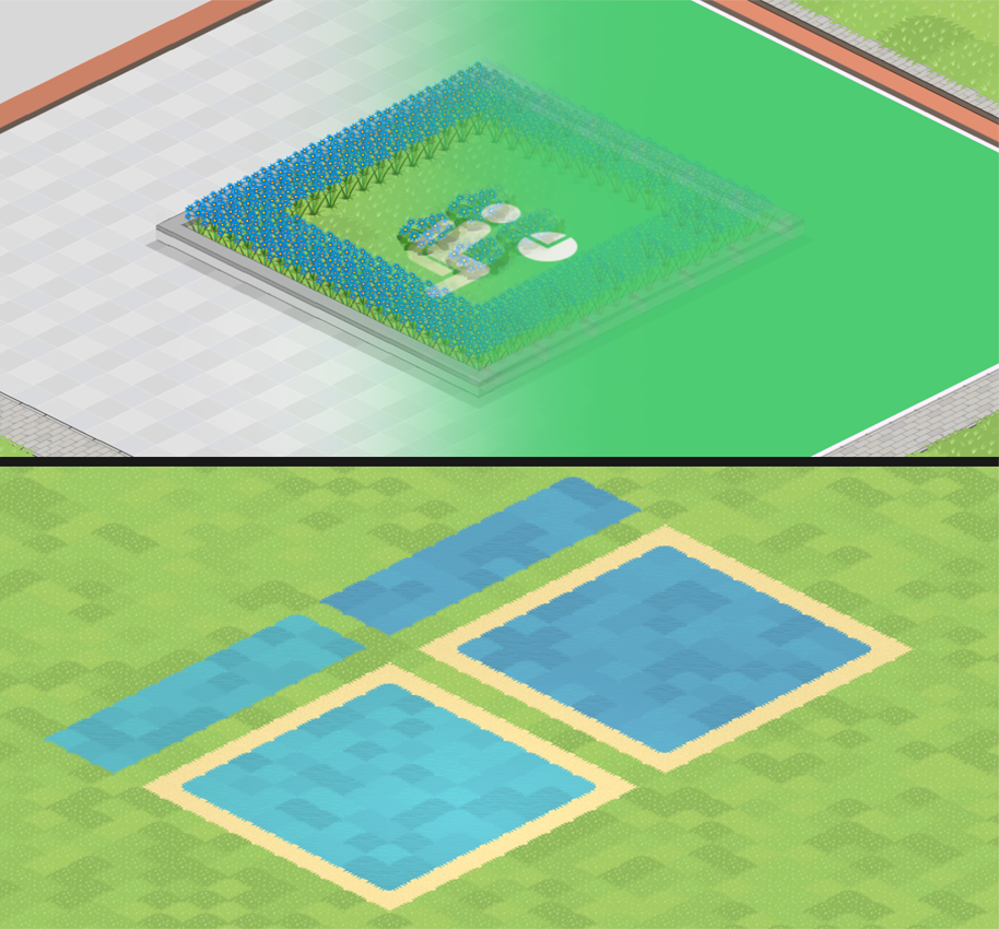 Trawa wewnątrz szpitala + woda [indoor grass + outdoor water]
