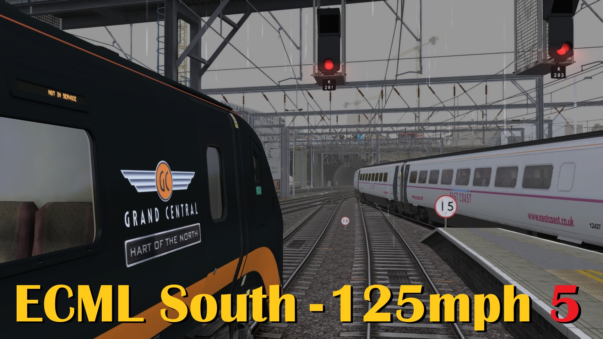 N.S1115 ECML South 125mph - Kings Cross Class 91 to Hitchin in a downpour