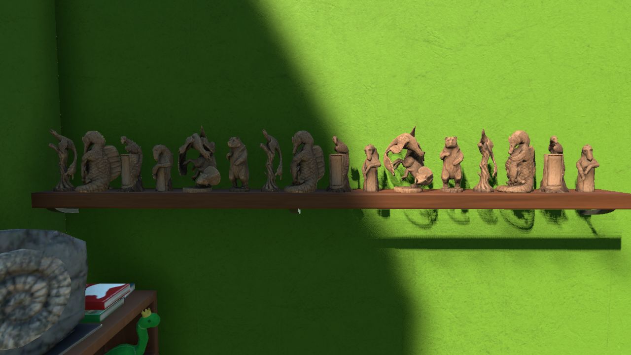 Shelf with wooden souvenirs
