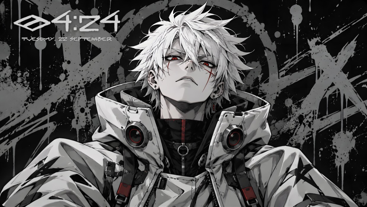 Grey Anime Man With Red Eyes