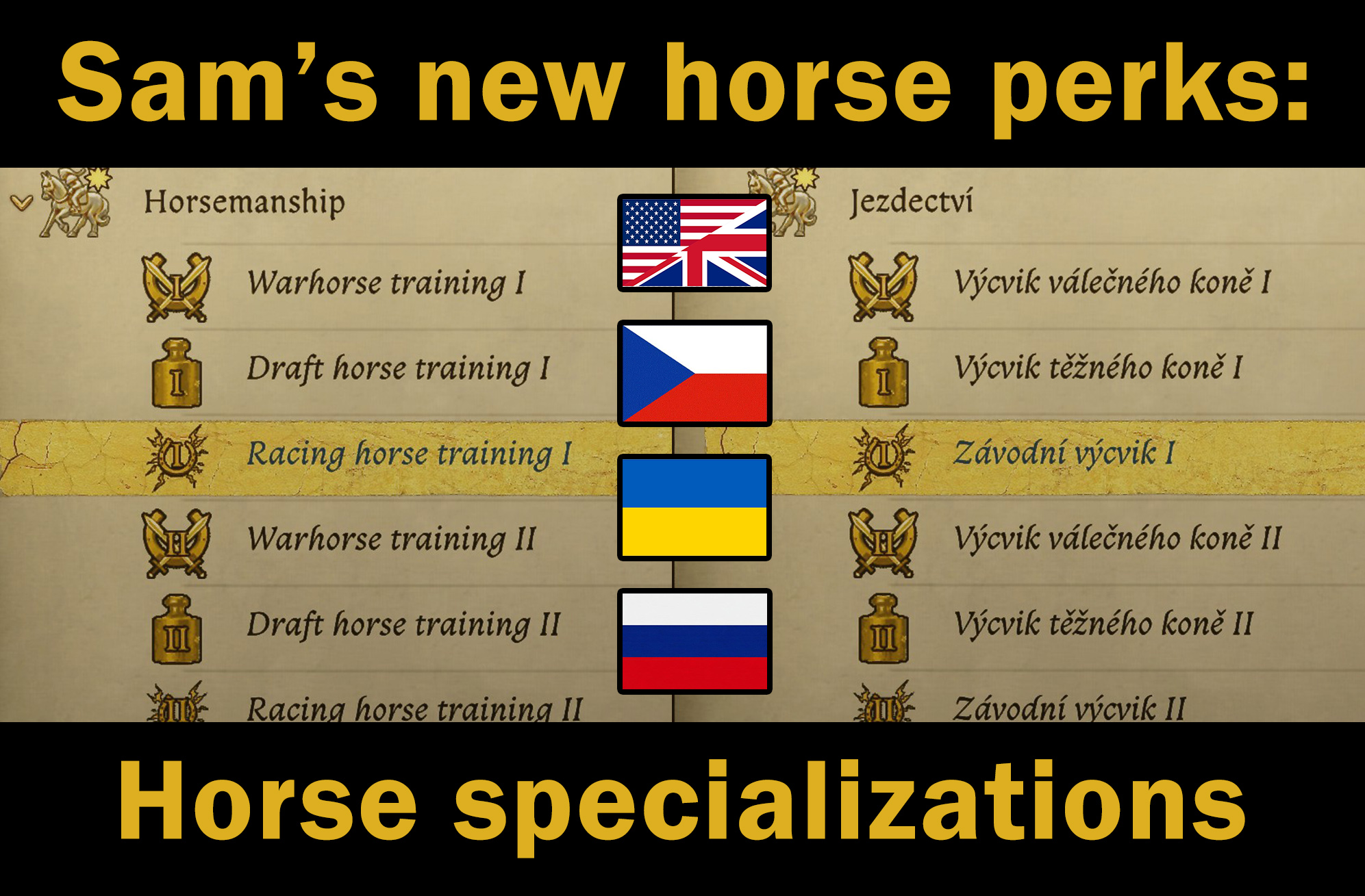Sam's new horse perks - horse specializations