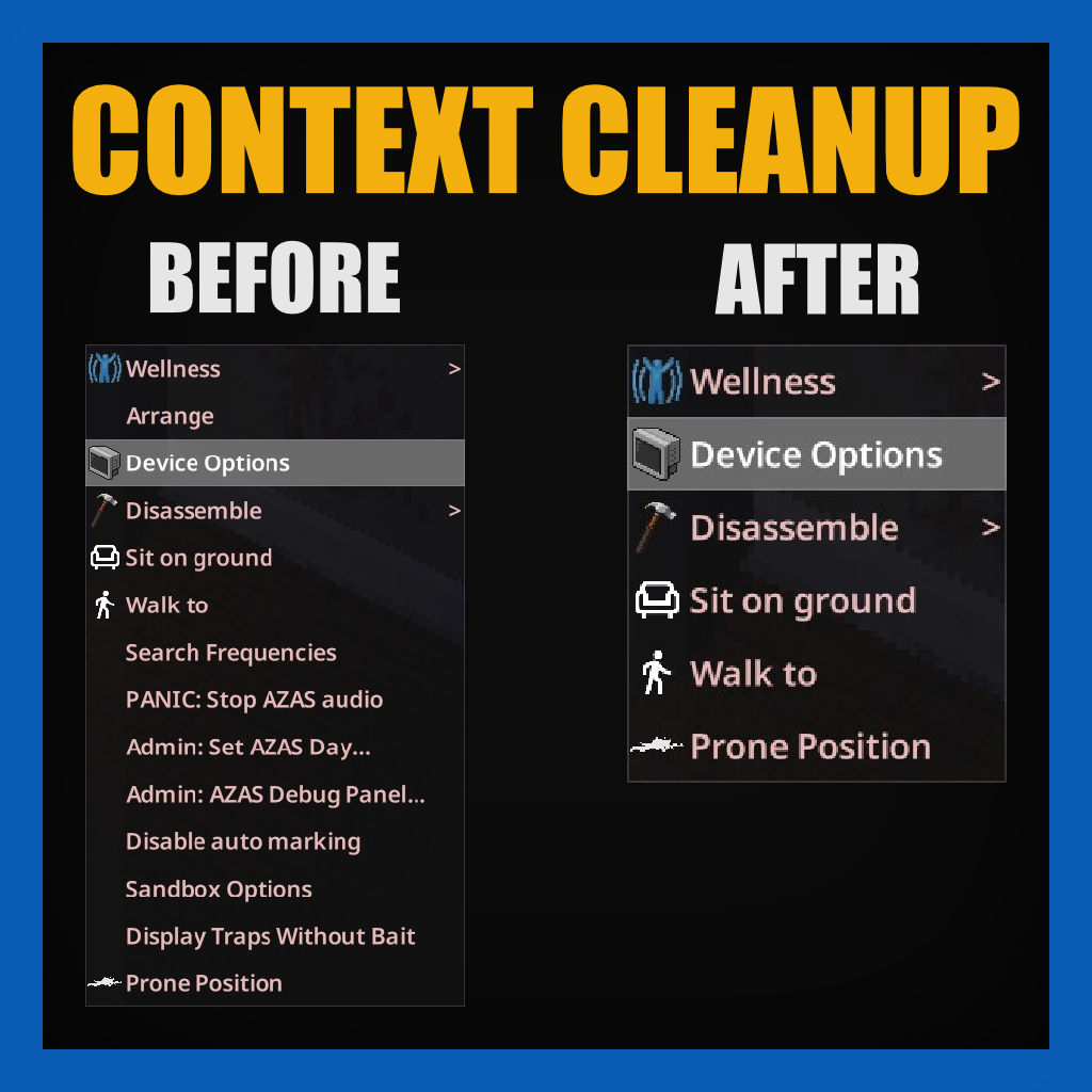 Context Menu Cleanup – Project Zomboid Mod