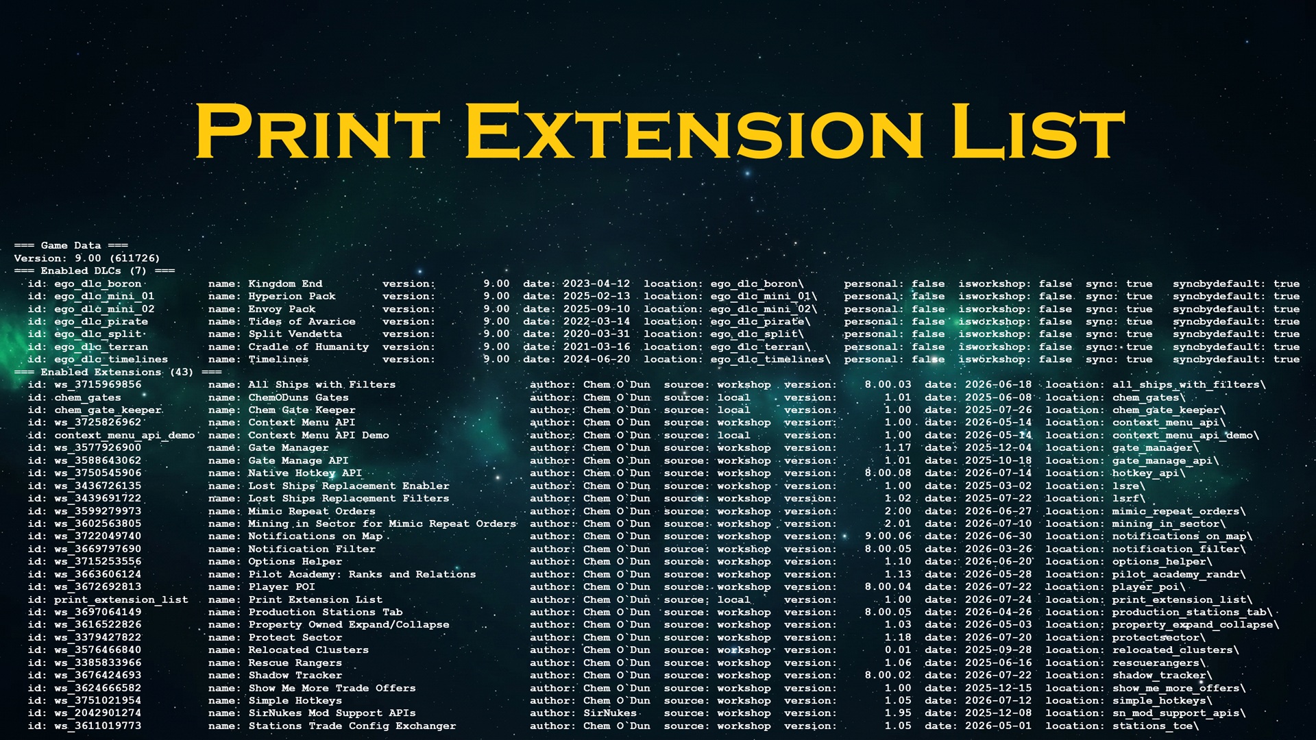 Print Extension List