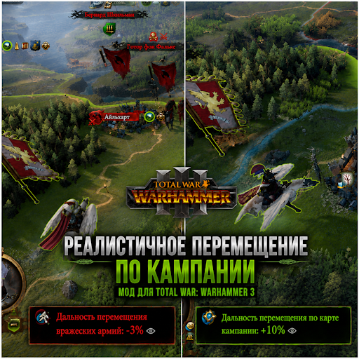 Реалистичное перемещение по кампании (+30% / -10%)