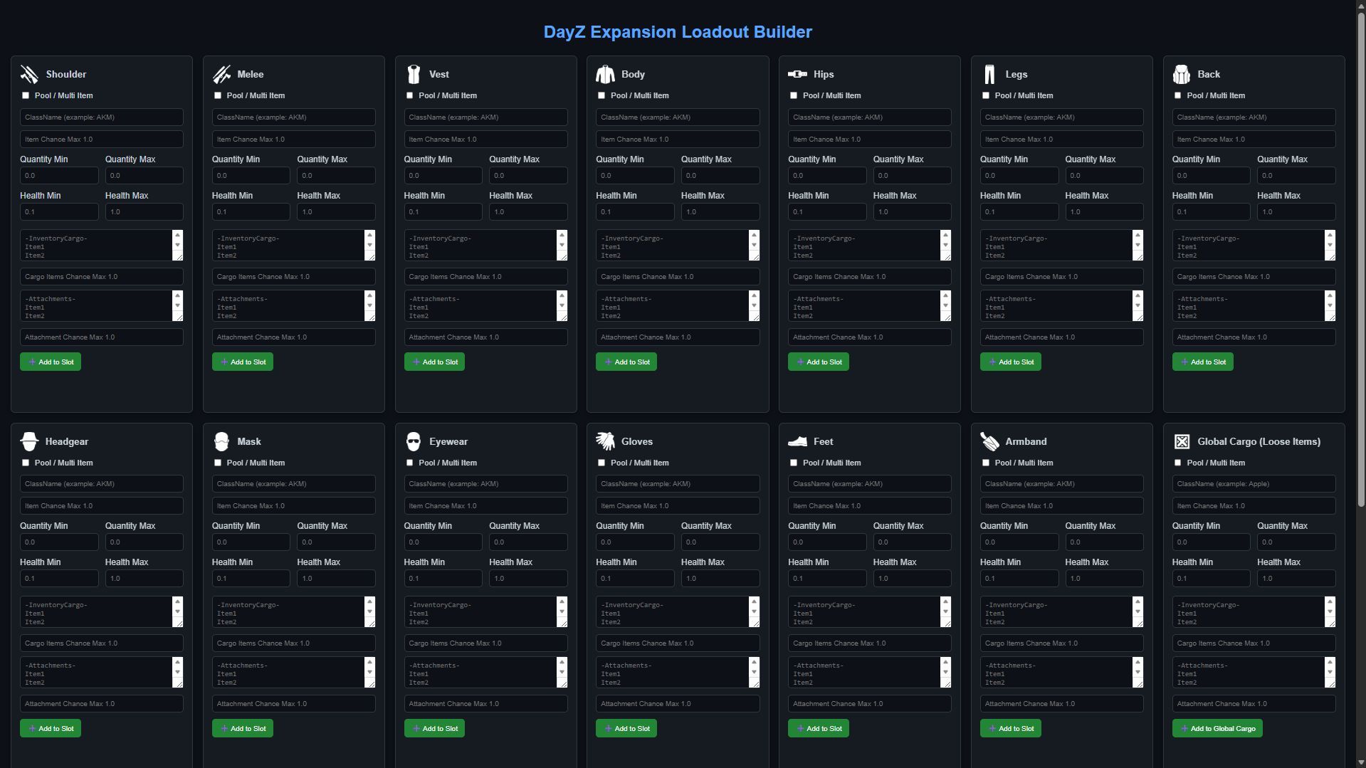 DayZ Expansion Loadout Builder