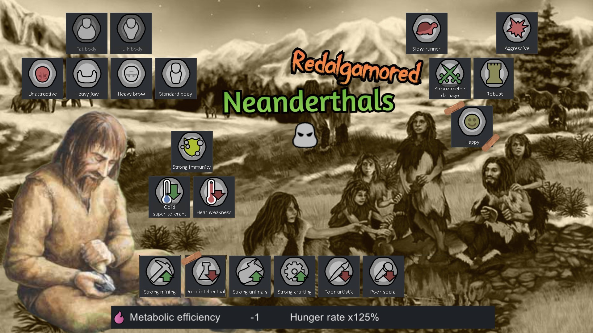 Neanderthal Vanilla race reworked ][ xenotype redalgamored