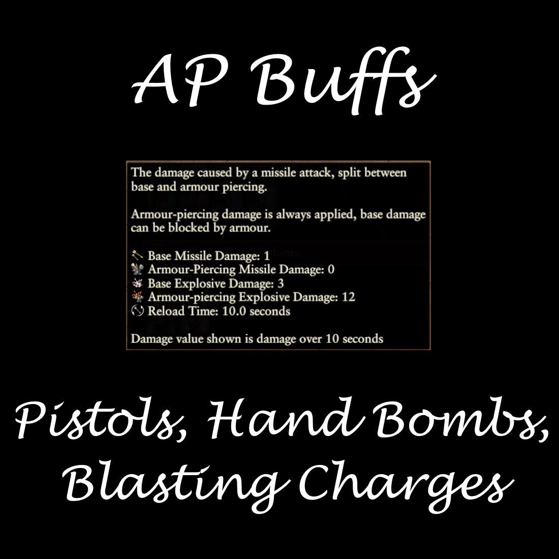 Armour Piercing Buffs for Pistols, Hand Bombs and Blasting Charges