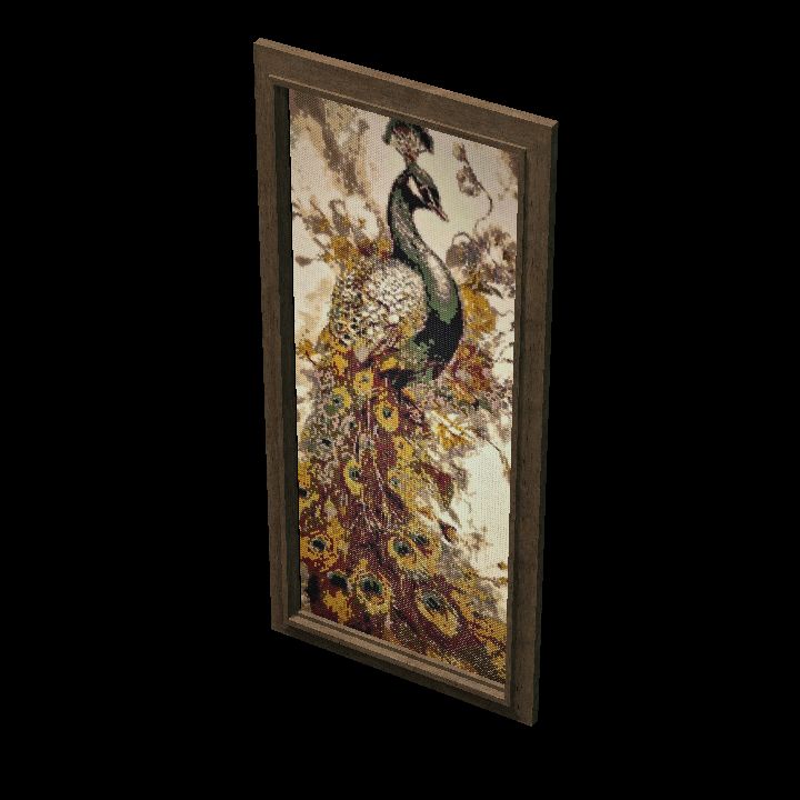Framed peacock beaded artwork
