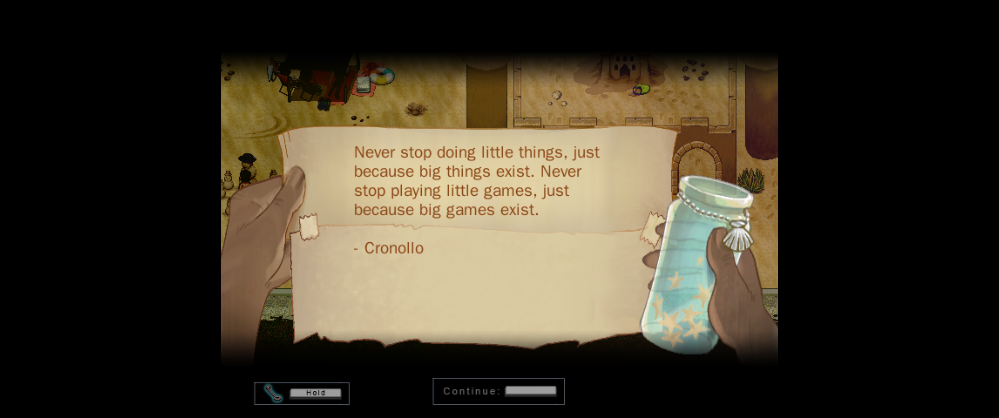 Wise words that a backlog gamer could heed.
Also, the writer's name is similar to my... "Chronolog". o_o