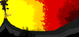 silhouette of city & landscape volcano